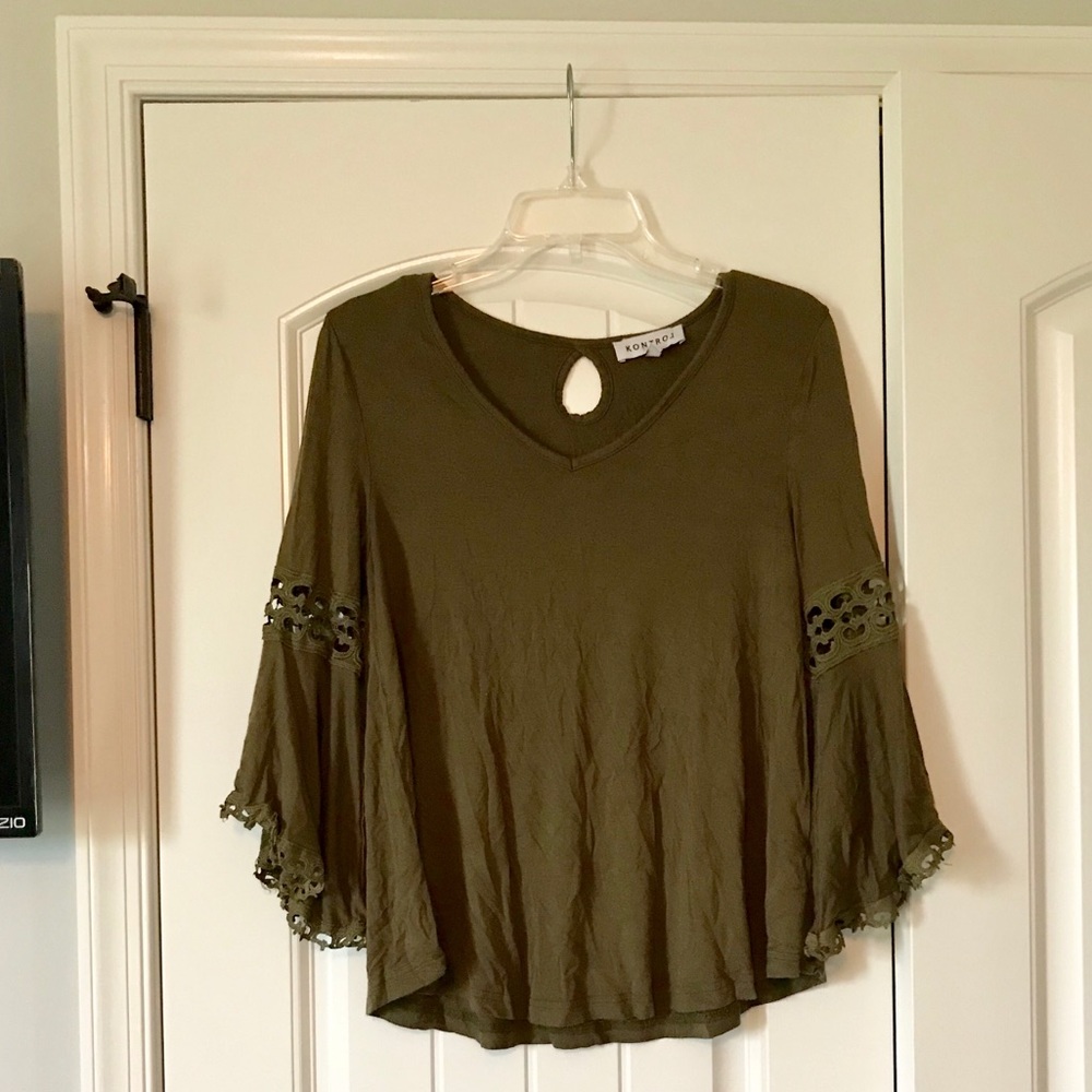 Army green bell sleeve shirt